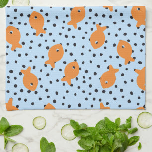 Goldfish Design Orange and Blue Tea Towel