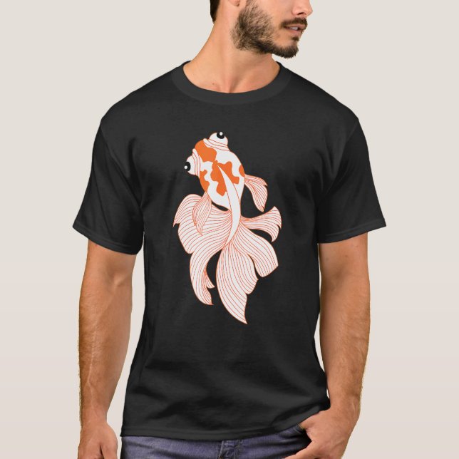 Goldfish Fancy Red White Calico Ryukin Fantail Vei T-Shirt (Front)