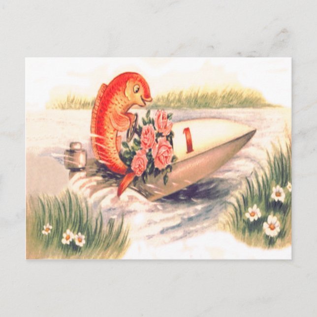 Goldfish Fish Boat Rose Daisy Postcard (Front)