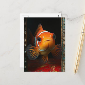Goldfish in a Blue Box on a Red Pillow Postcard