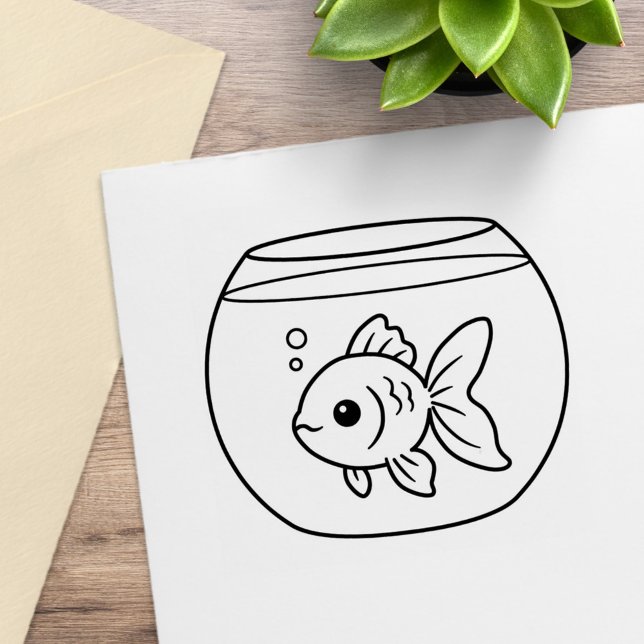Goldfish in a Fishbowl Colour Me Rubber Stamp (Creator Uploaded)