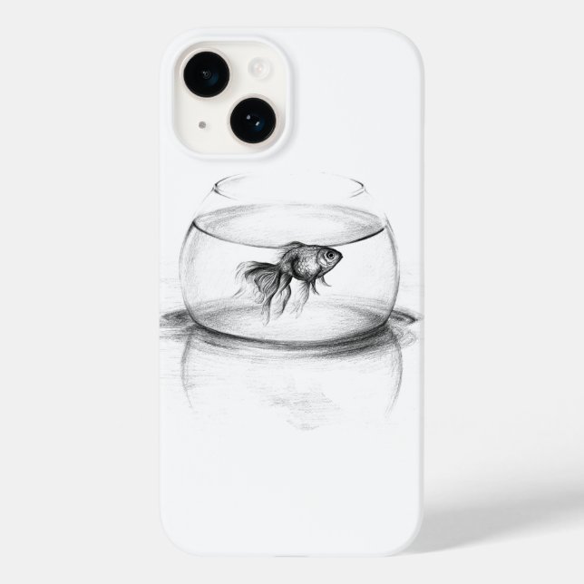 Goldfish in bowl and water Minimalist drawing art Case-Mate iPhone Case (Back)