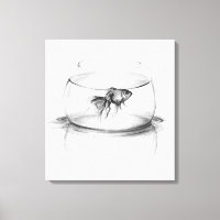 Goldfish in bowl and water Pencil drawing art