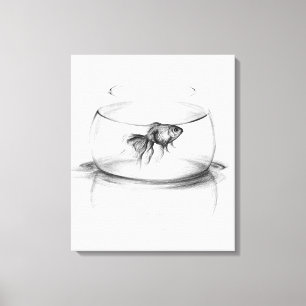 Goldfish in bowl and water Pencil drawing art Canvas Print