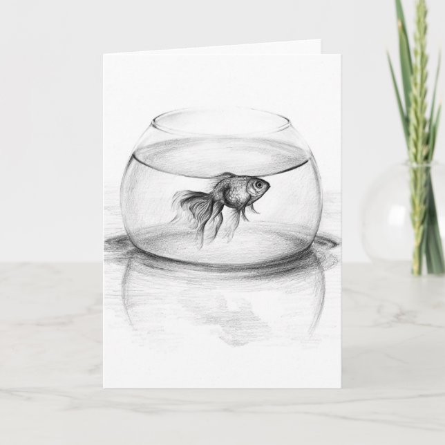 Goldfish in bowl and water Pencil drawing art Card (Front)
