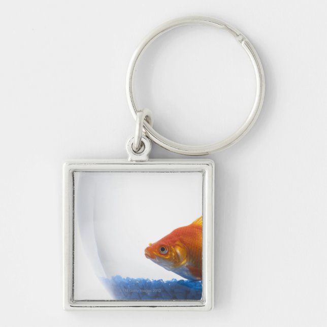 Goldfish in bowl on white background key ring (Front)