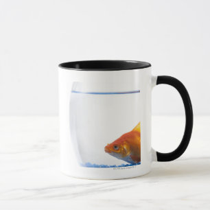 Goldfish in bowl on white background mug