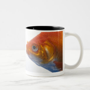 Goldfish in bowl on white background Two-Tone coffee mug