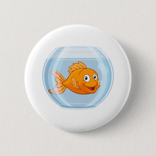 Goldfish in Gold Fish Bowl Cute Cartoon Character 6 Cm Round Badge (Front)