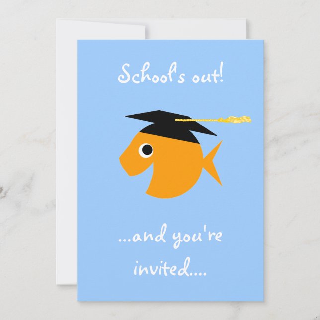 Goldfish in Graduation Cap Poolside Grad Party Invitation (Front)