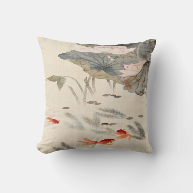 Goldfish in Lotus Pond Chinese Print Cushion (Front)
