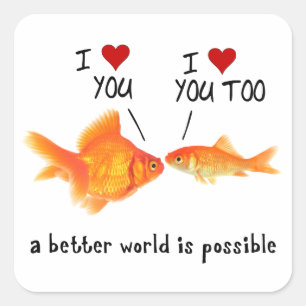 Goldfish in love I heart You Square Sticker