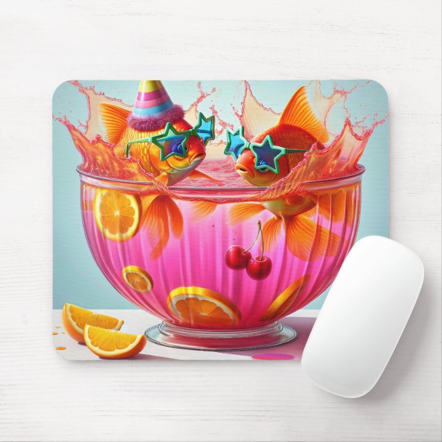 Goldfish In Party Punch Bowl Mouse Mat (With Mouse)