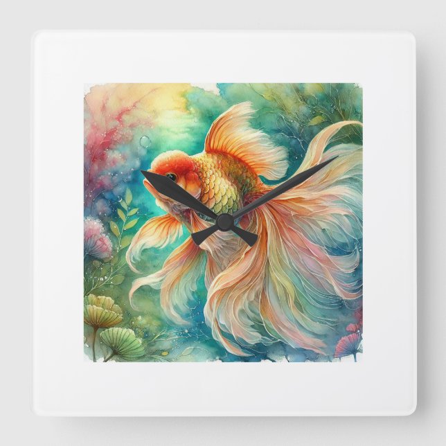 Goldfish in Tranquil Waters 240824AREF111 - Waterc Square Wall Clock (Front)