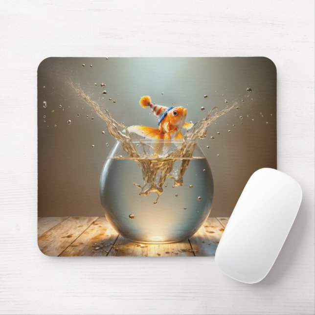 Goldfish Jumping Out of Fishbowl Mouse Mat (With Mouse)