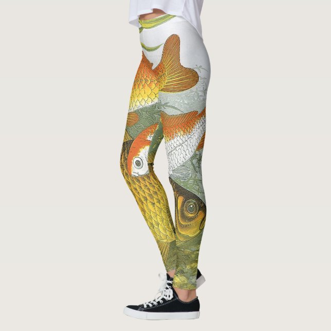 Goldfish Koi Fish, Vintage Marine Aquatic Sea Life Leggings (Left)