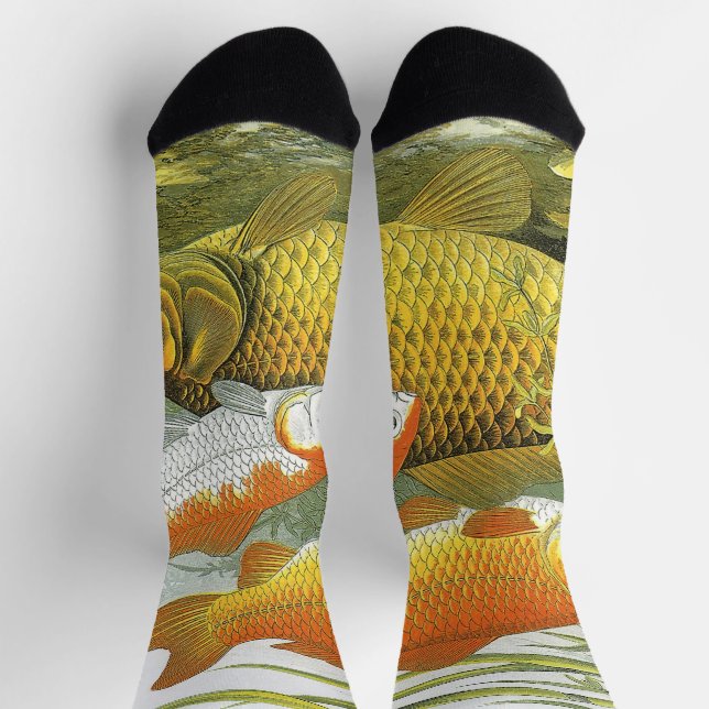 Goldfish Koi Fish, Vintage Marine Aquatic Sea Life Socks (Top)
