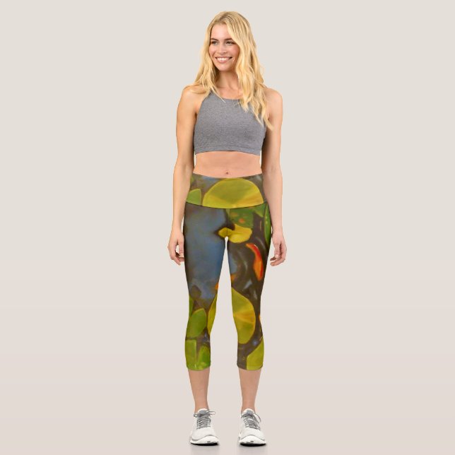 Goldfish Koi Pond Water Lilies Capri Leggings (Front)