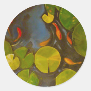 Goldfish Koi Pond Water Lilies Classic Round Sticker