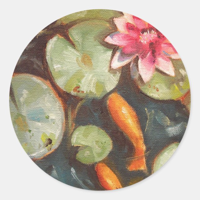 Goldfish Koi Pond Water Lilies Classic Round Sticker (Front)