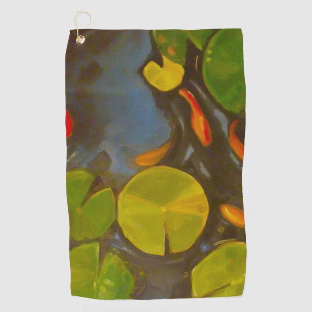 Goldfish Koi Pond Water Lilies Golf Towel (Front)