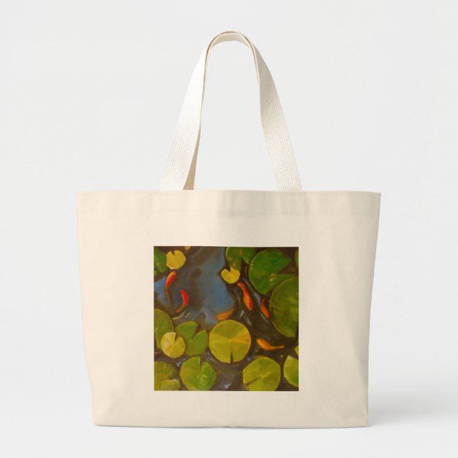 Goldfish Koi Pond Water Lilies Large Tote Bag (Front)