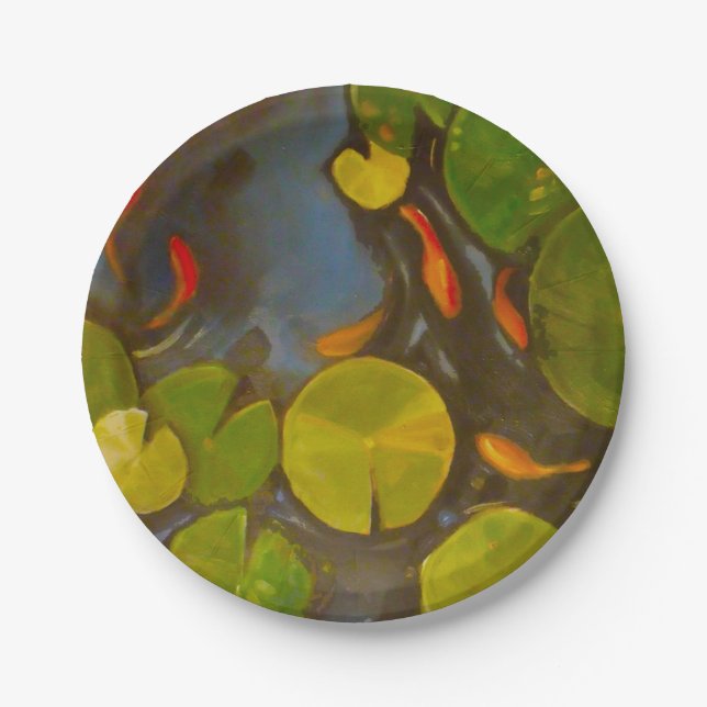 Goldfish Koi Pond Water Lilies Paper Plate (Front)