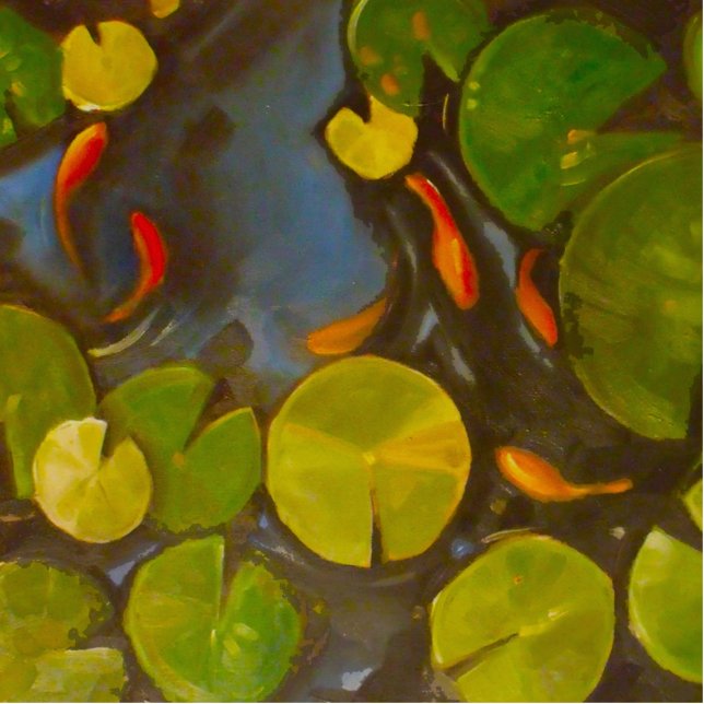 Goldfish Koi Pond Water Lilies Standing Photo Sculpture (Front)