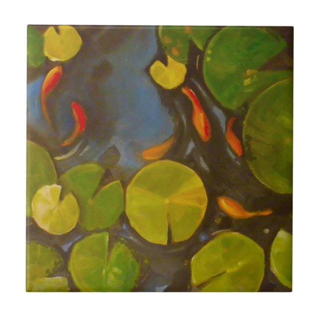 Goldfish Koi Pond Water Lilies Tile (Front)