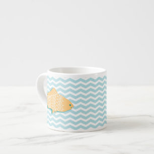Goldfish on aqua blue chevron espresso cup