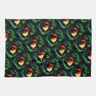 Goldfish on black background tea towel