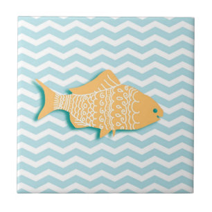 Goldfish on mint blue chevron tile