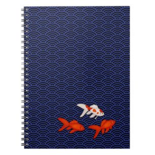Goldfish on Seigaiha Pattern Customisable Japanese Notebook