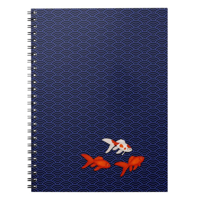 Goldfish on Seigaiha Pattern Customisable Japanese Notebook (Front)