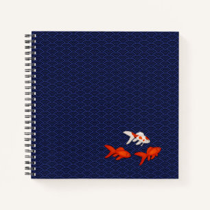 Goldfish on Seigaiha Pattern Customisable Japanese Notebook