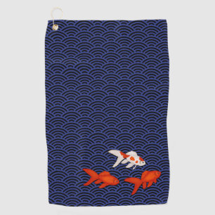Goldfish on Seigaiha Pattern Japanese Golf Towel