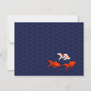 Goldfish on Seigaiha Pattern Japanese Personalised Card