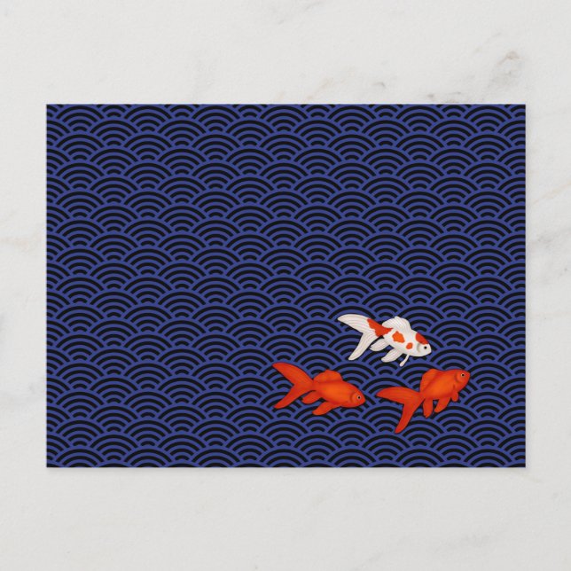 Goldfish on Seigaiha Pattern Japanese Personalised Postcard (Front)