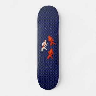 Goldfish on Seigaiha Pattern Japanese Skateboard