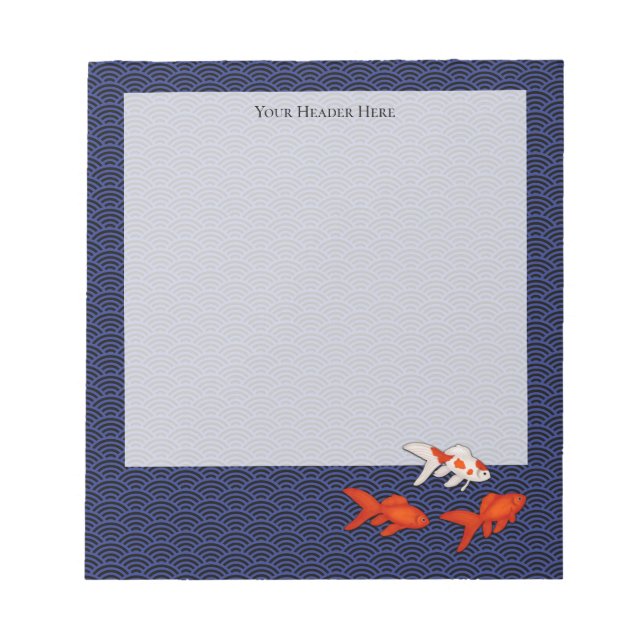 Goldfish on Seigaiha Pattern Personalised Japanese Notepad (Front)