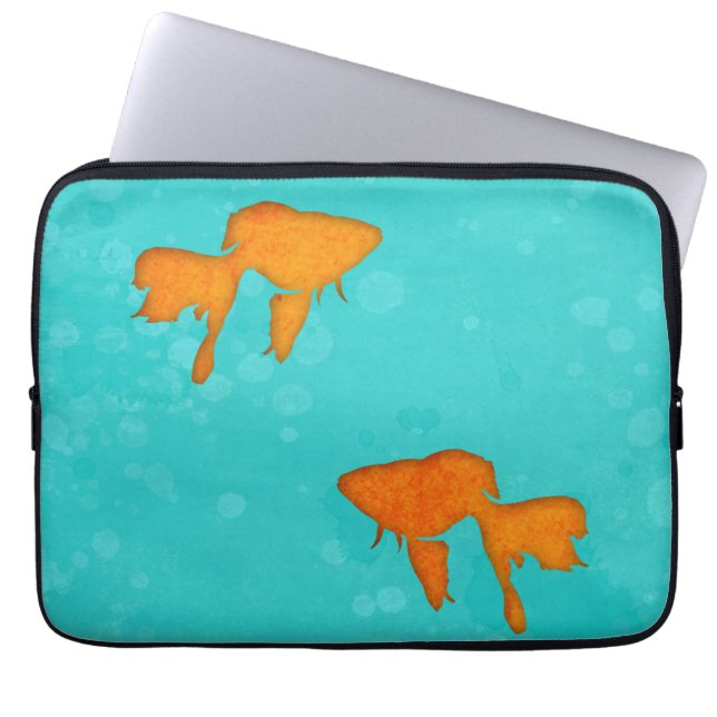 Goldfish Orange Silhouettes in Turquoise Water Laptop Sleeve (Front)