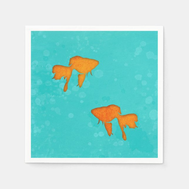 Goldfish orange silhouettes in turquoise water napkin (Front)
