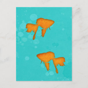 Goldfish orange silhouettes in turquoise water postcard