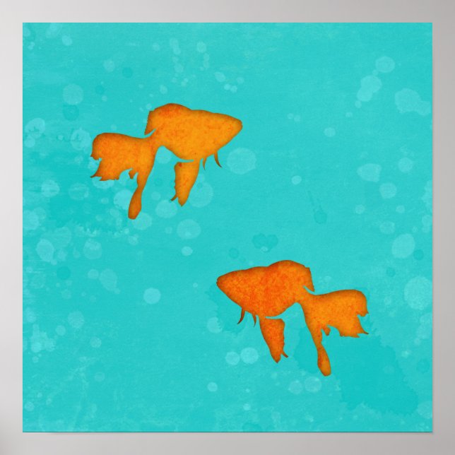 Goldfish orange silhouettes in turquoise water poster (Front)
