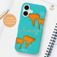 Goldfish Orange Silhouettes Turquoise Water Name