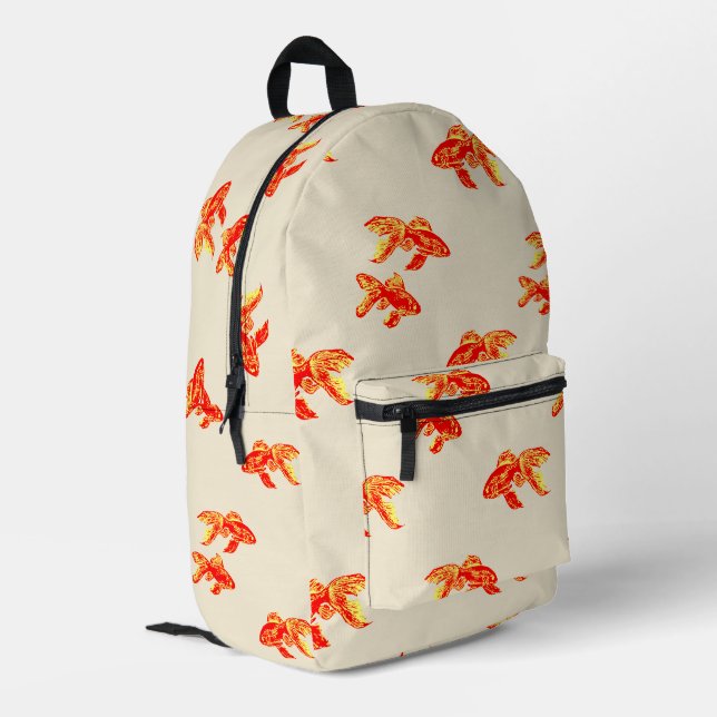 Goldfish Pattern (Red and Yellow) Printed Backpack (Back Corner Left)