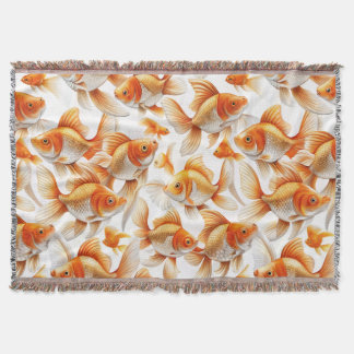 Goldfish Pattern Throw Pillow and Fleece Blanket