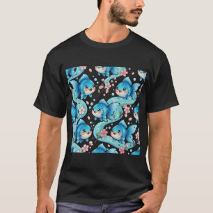 Goldfish Sakura Blossom Blue Kawaii T-Shirt