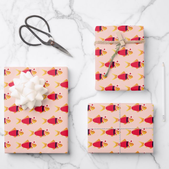 Goldfish Santa Christmas Wrapping Paper Sheets (Front)