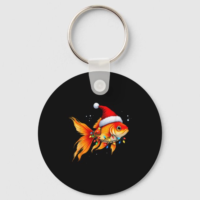 Goldfish Santa Hat Lights Christmas Cute Xmas Paja Key Ring (Front)